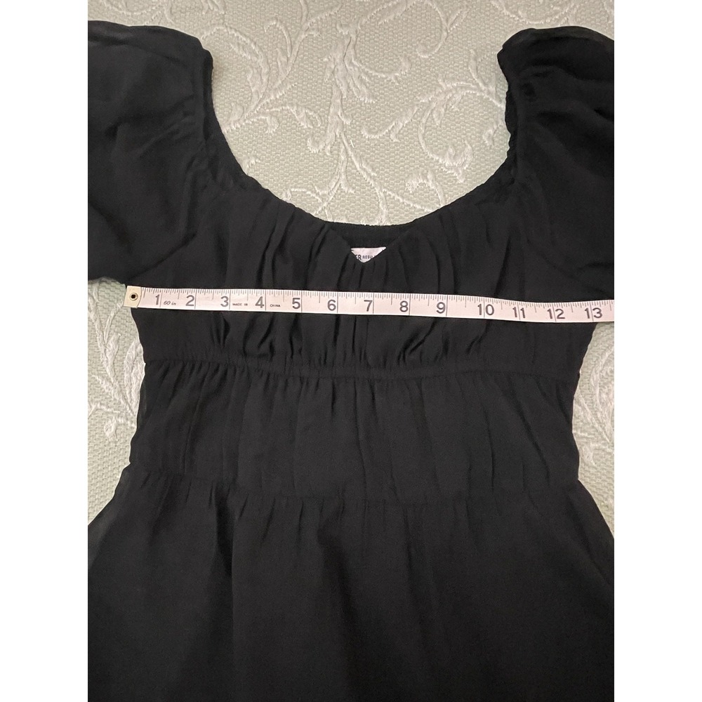 Hollister Dress Womens XS Black Puff Sleeve Smocked Babydoll Mini Ruffle Hem - Picture 11 of 16